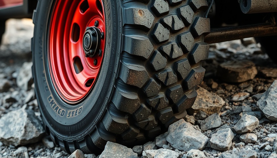 Off-road tire airing down on rocky terrain