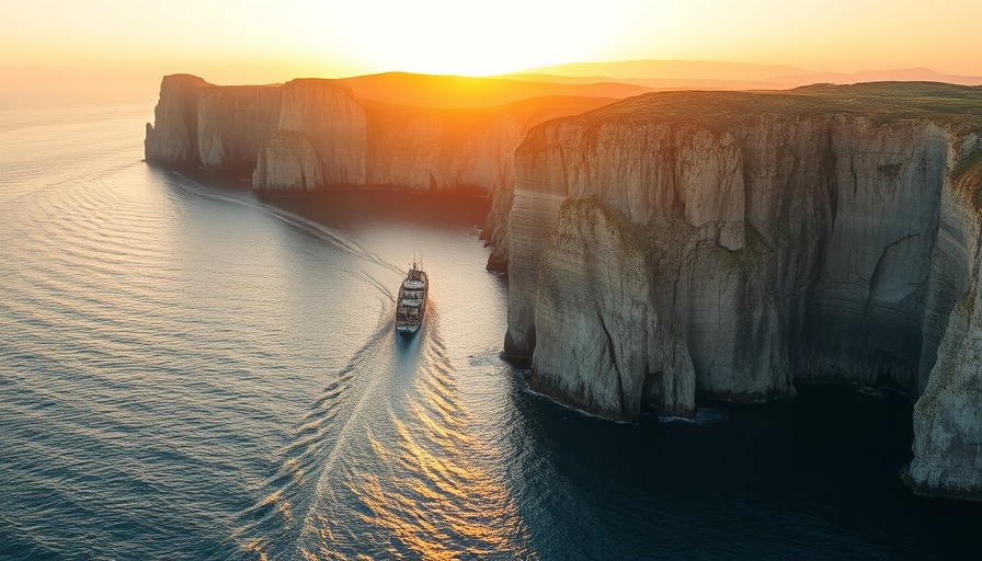 Majestic cliffs in the Galapagos at sunset during a cruise.