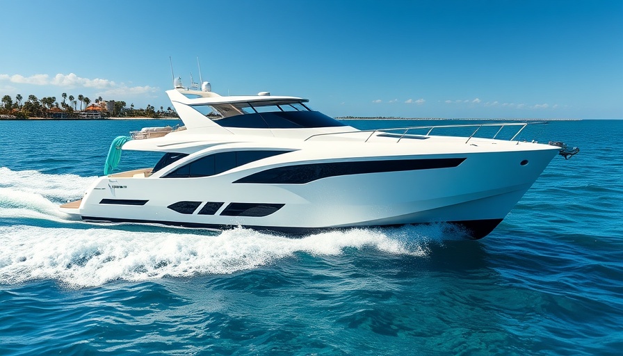 Makai M37 Power Catamaran cruising in clear waters with skyline backdrop.