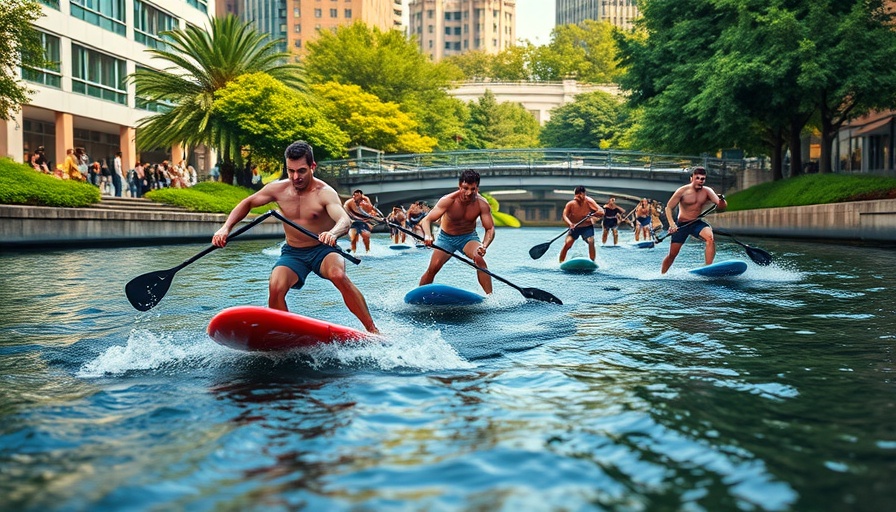 Intense stand-up paddleboarding race at Seoul SUP Open 2025, athletes competing.