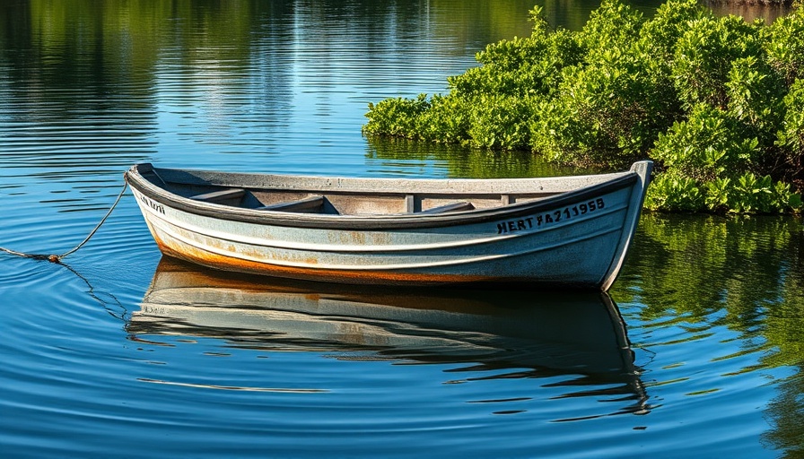 Weathered aluminum boat on calm water - how to clean an aluminum boat