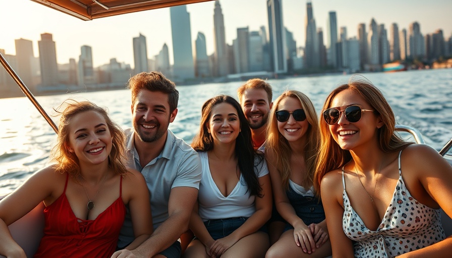 Group enjoying a boating staycation on a sunny day.