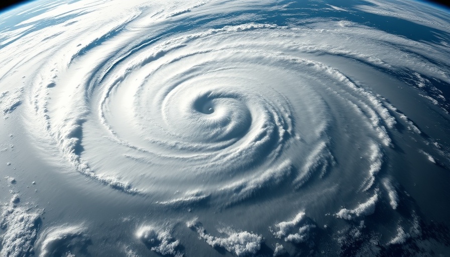 Satellite view of a massive hurricane over the Atlantic Ocean, illustrating hurricane season prep for boat owners.