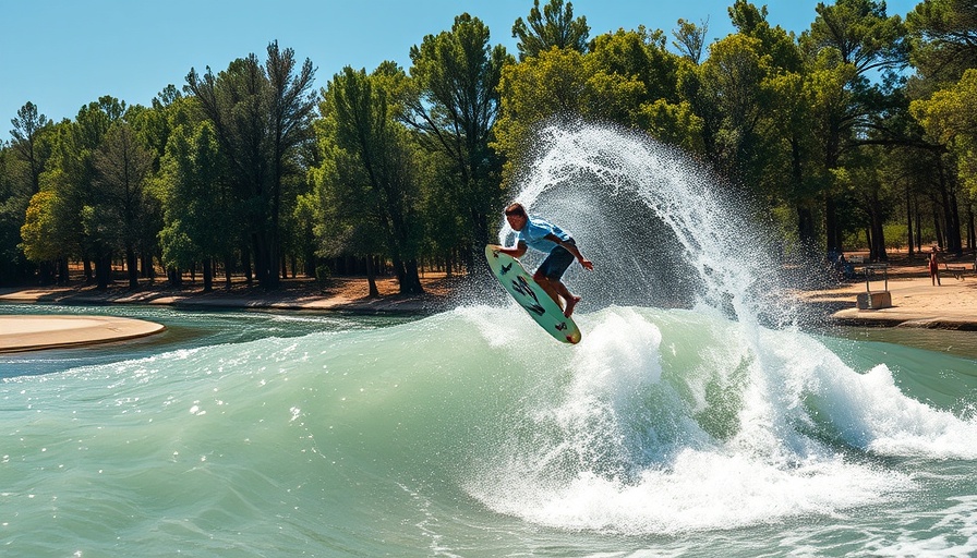 Surfer performing craziest airs at Waco Surf in wave pool.