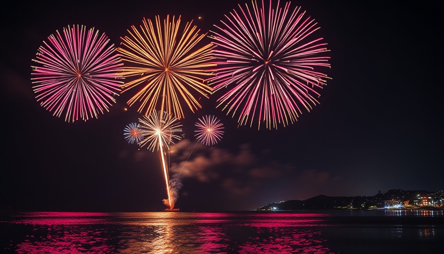 Southwest Florida fireworks display illuminating the night sky over water.