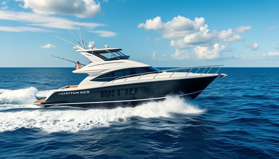 Hatteras GT45X Express cruising on open sea, vivid colors, wide lens.