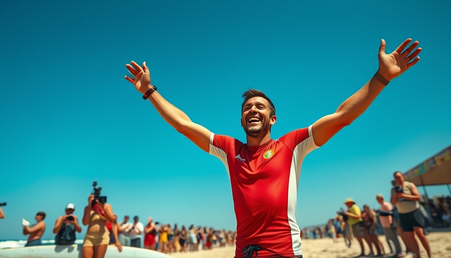 Cole Houshmand celebrating win at the beach event