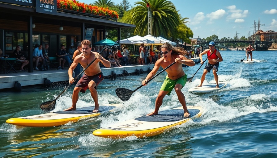 Action-packed Namur SUP Race 2025 with spectators by the riverside.