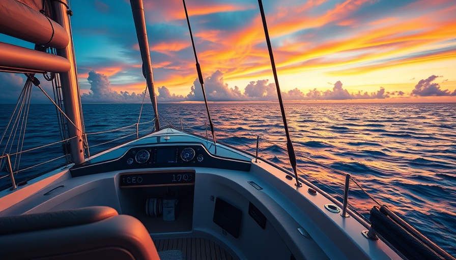 Luxurious sailboat with modern equipment sailing in twilight, highlighting battery power use.