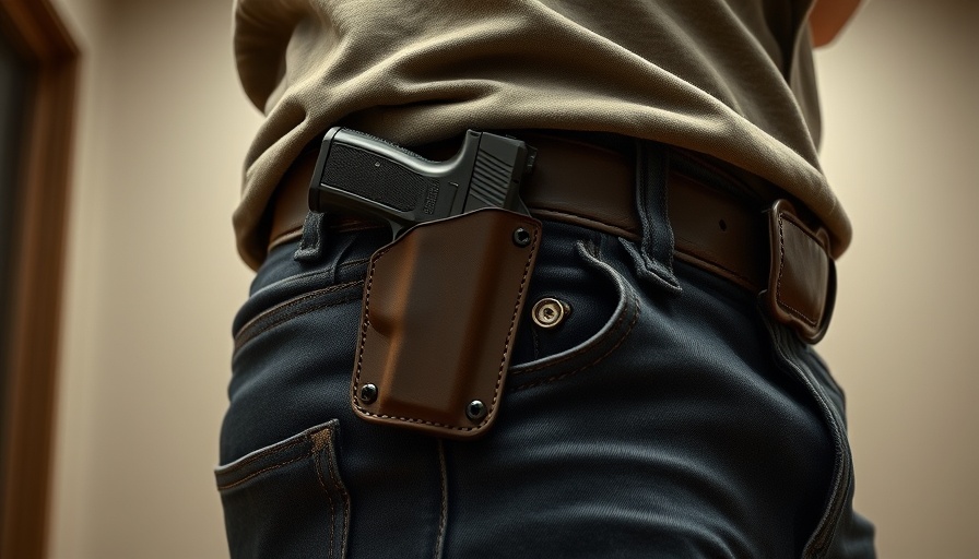 Person with holstered gun wearing casual clothes.