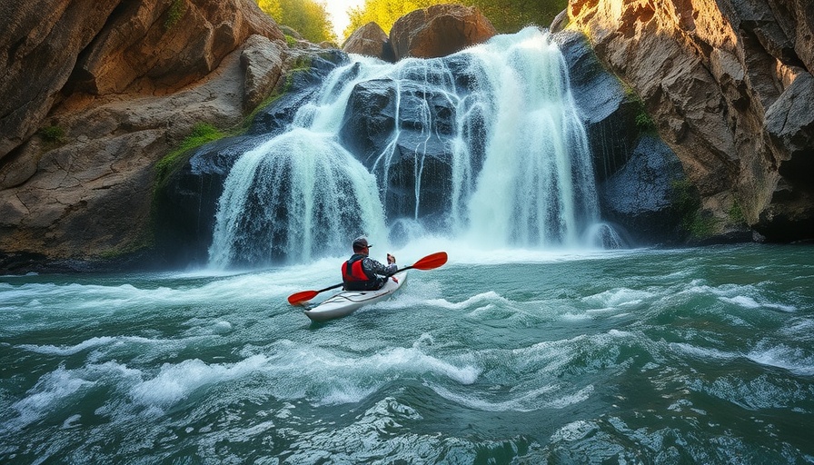Experienced kayaker demonstrating boater safety techniques on rocky rapids.