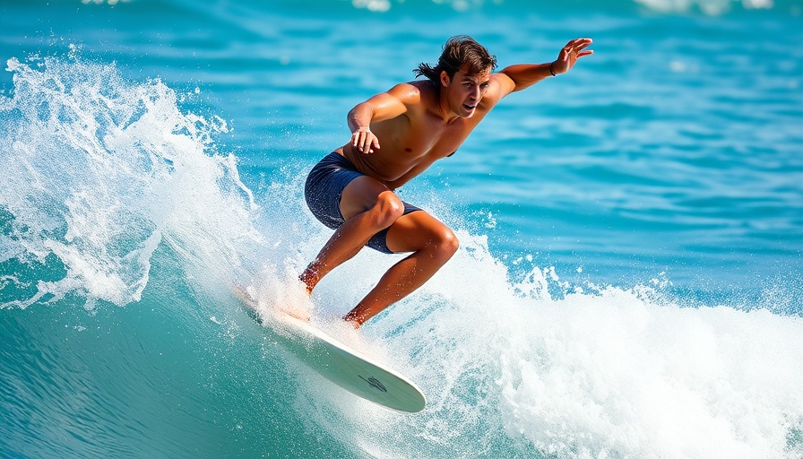 Dynamic surfing scene capturing athlete in mid-air over ocean waves.