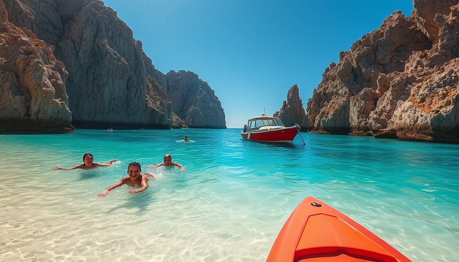 Beautiful beach with swimmers and pristine water in Europe.