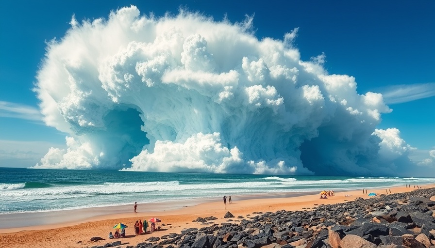 Tsunami cloud over Portugal beach with beachgoers