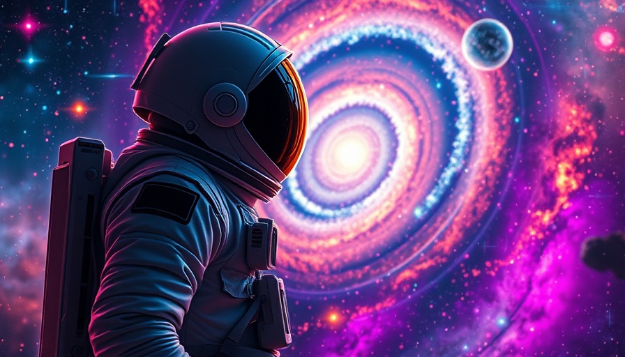 Astronaut exploring cosmic digital space, vibrant landscape