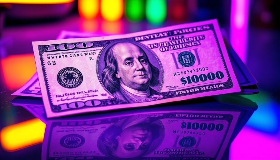 Vibrantly lit US dollar bills with neon colors symbolizing bank insider fraud.