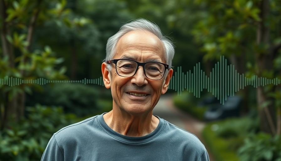 Walking Meditation for Autism: man smiling, forest background with sound waveform.