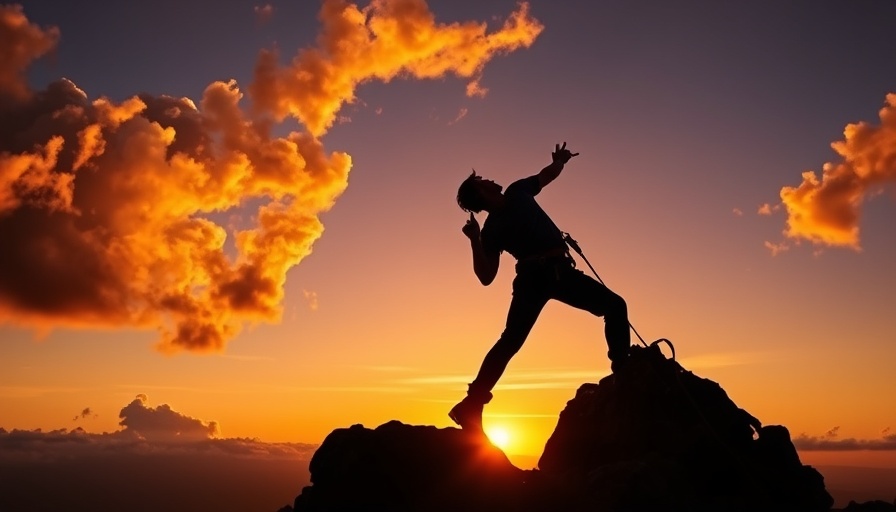 Silhouette climber at sunset, staying present through difficult times.
