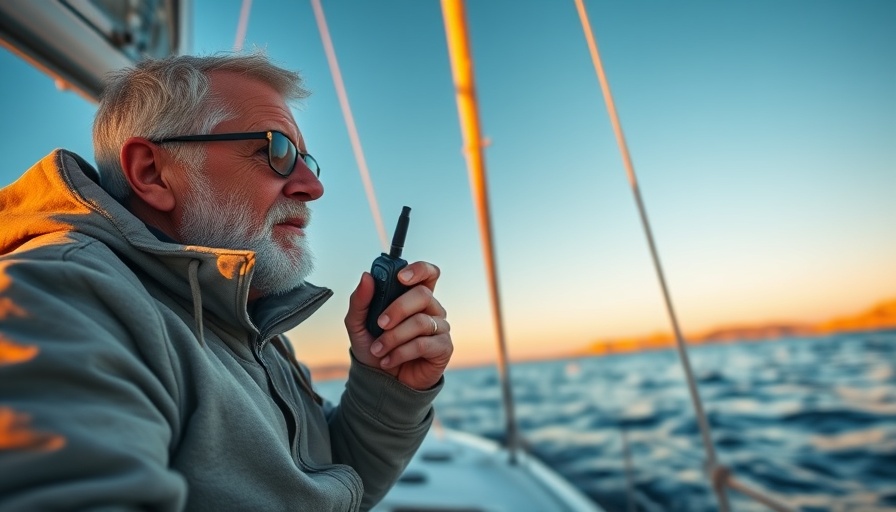 Prime Day 2025 boating deals with man on sailboat communicating.