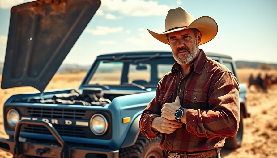 Man in cowboy hat discussing Ford Bronco V8 conversion outdoors.
