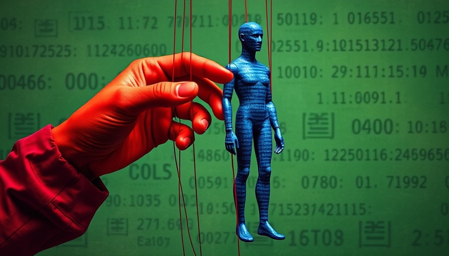Surreal hand manipulating puppet with code, data ownership in AI models