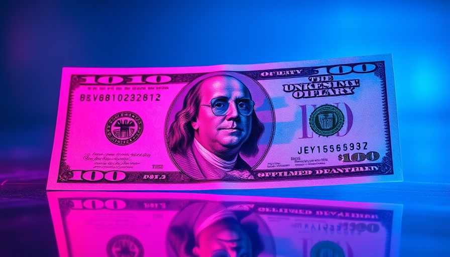 Futuristic dollar bill with neon effects reflecting bank security theme.