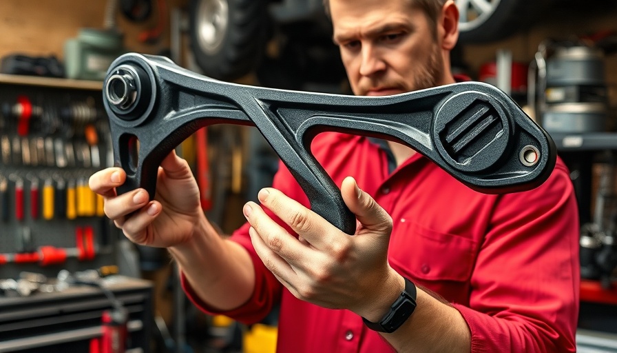 Close-up of Ram 1500 upper control arm in mechanic's hands.