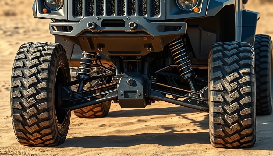 Detailed trophy truck suspension system on sandy terrain.
