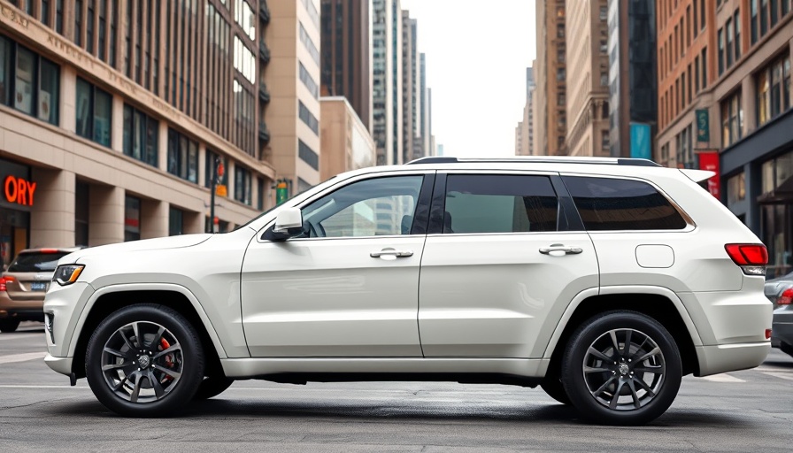 2025 Jeep Wagoneer in cityscape with modern buildings.