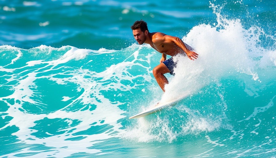 Surfer expertly rides a big wave in dynamic action shot.