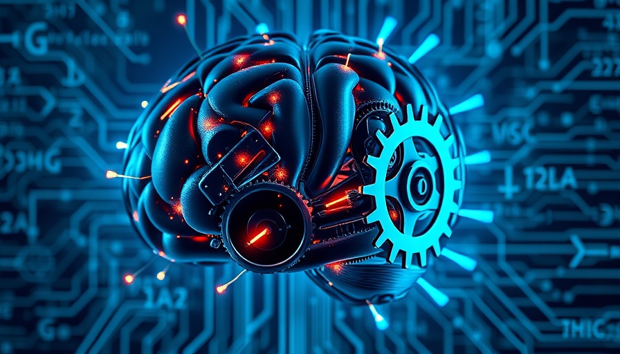 Futuristic digital brain symbolizing AI optimization with circuits and gears.