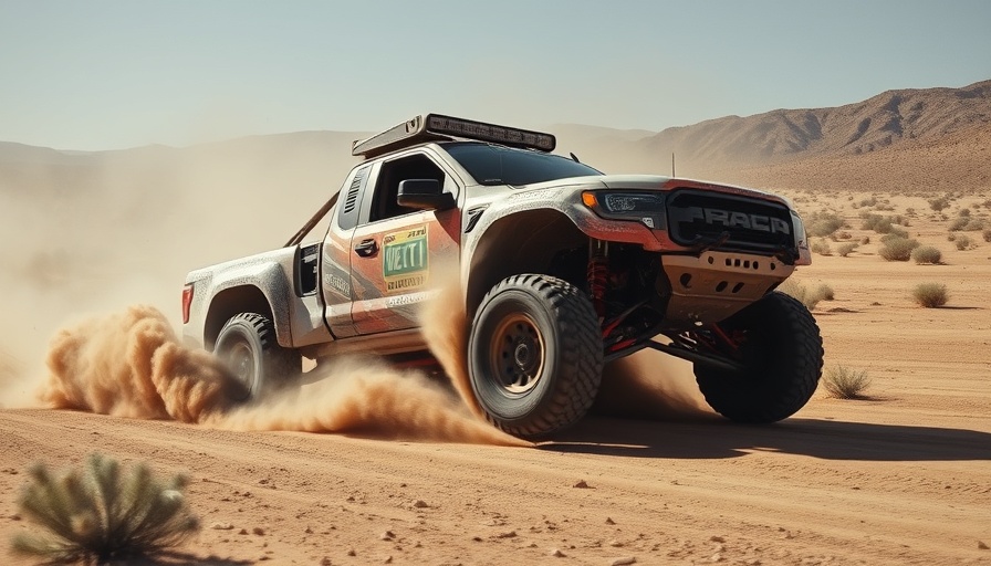 Off-road racing truck crashing in Baja 500, wheel detached.