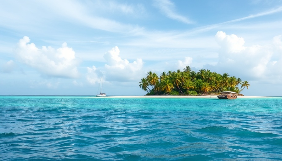 Tropical island and sailboat during lightning season.