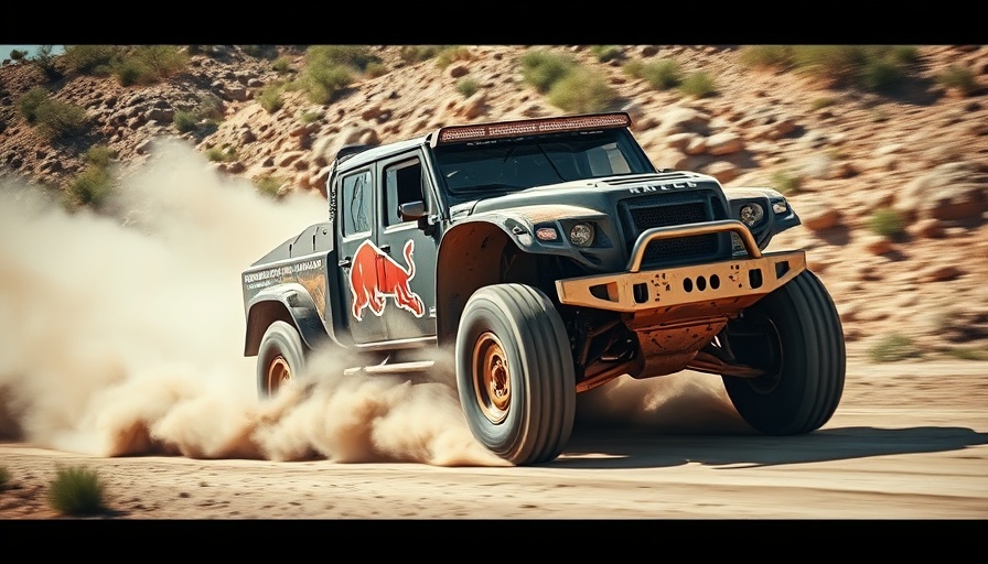 Race truck with new suspension speeding through dust