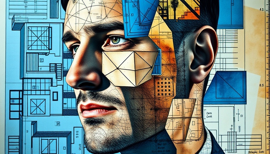 Abstract blueprint art with a face for Zuckerberg Hawaii Compound Expansion.