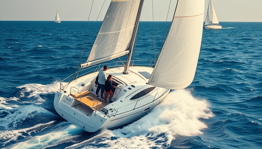 Sailing team demonstrating sailing heel angles on rough sea