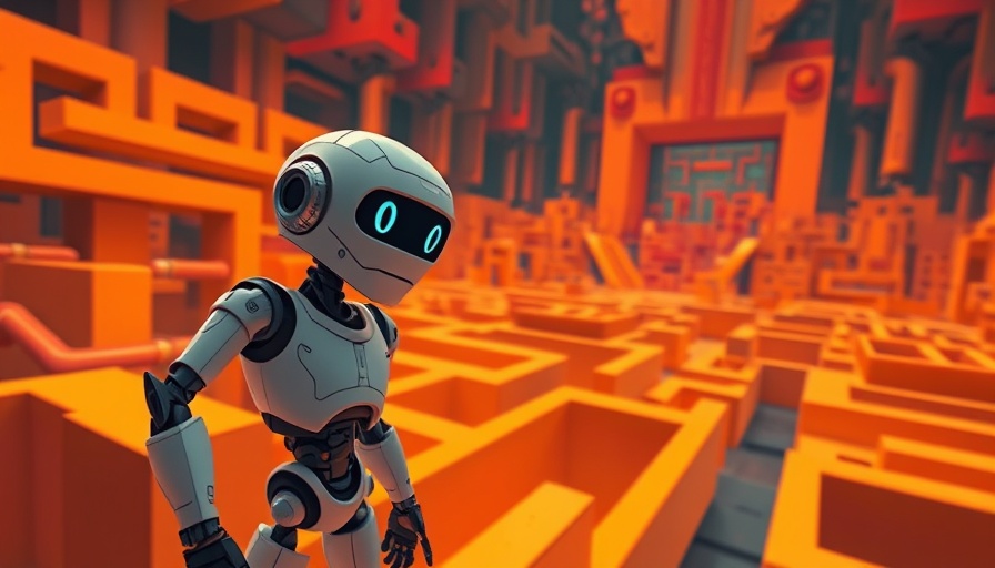 Stylized robot in a maze symbolizing AI models longer processing performance.