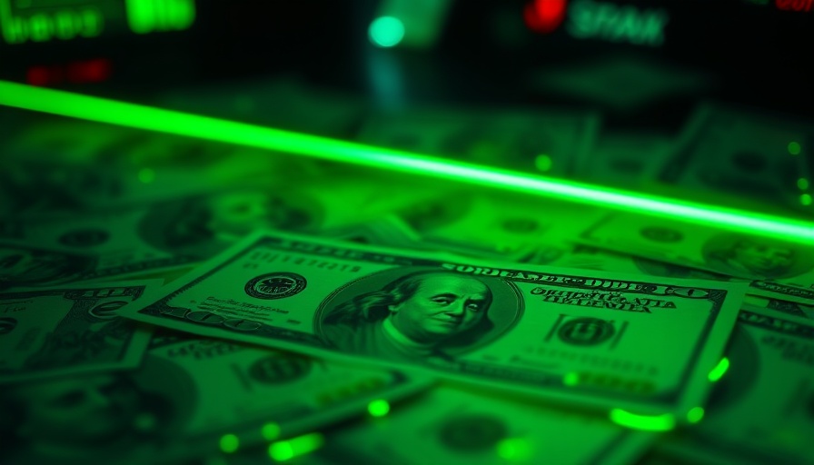 Futuristic digital scan over money indicating cybersecurity threats.