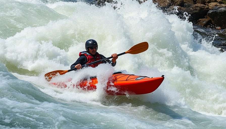 Dynamic kayak action in turbulent whitewater