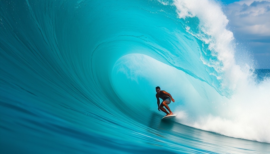 Surfer riding a wave barrel at Snapt5 premiere.