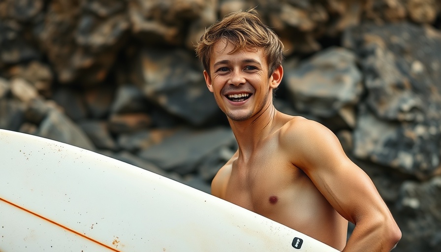 Surfer with playful expression during surf session - Dakota Briley recovery.