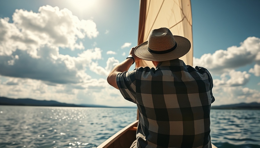 Person rigging a canoe sail on a lake with cloudy sky