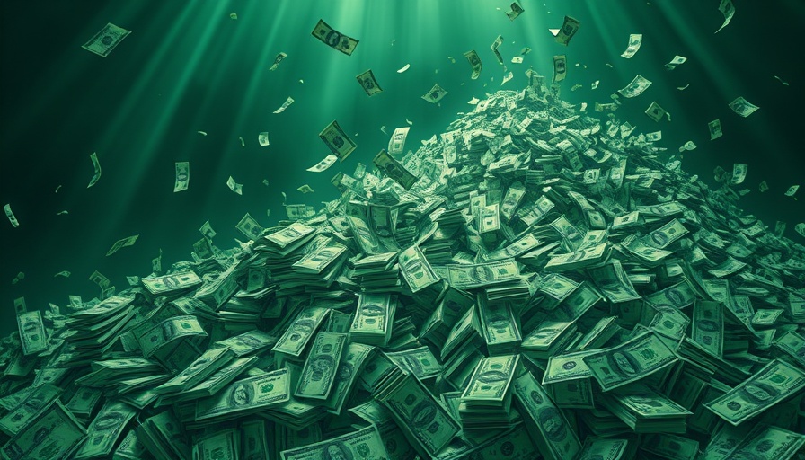 Large pile of money with beams of light symbolizing an Apple Wallet scam.