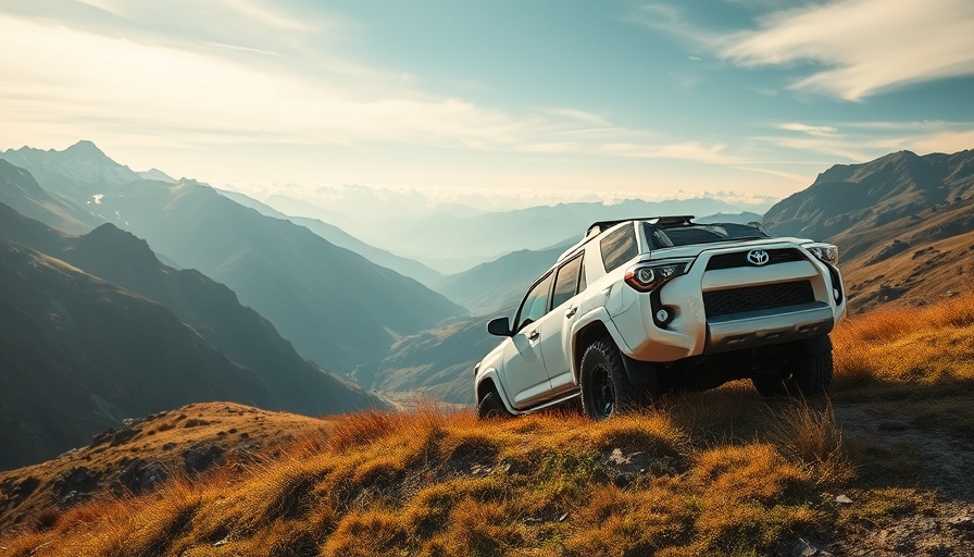 Toyota 4Runner Landia Contest vehicle on hillside with mountain backdrop.