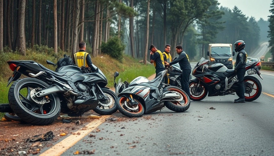 Sturgis Motorcycle Accidents scene with overturned bikes and emergency personnel.
