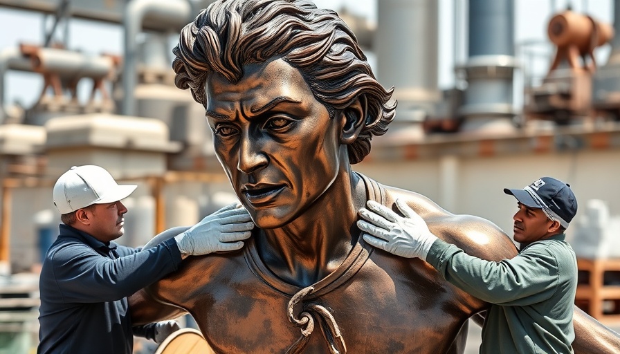 Starting a surf company: Workers polish a bronze surfer statue.