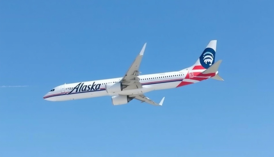 Alaska Airlines aircraft flying over clear sky near Alaska airports.