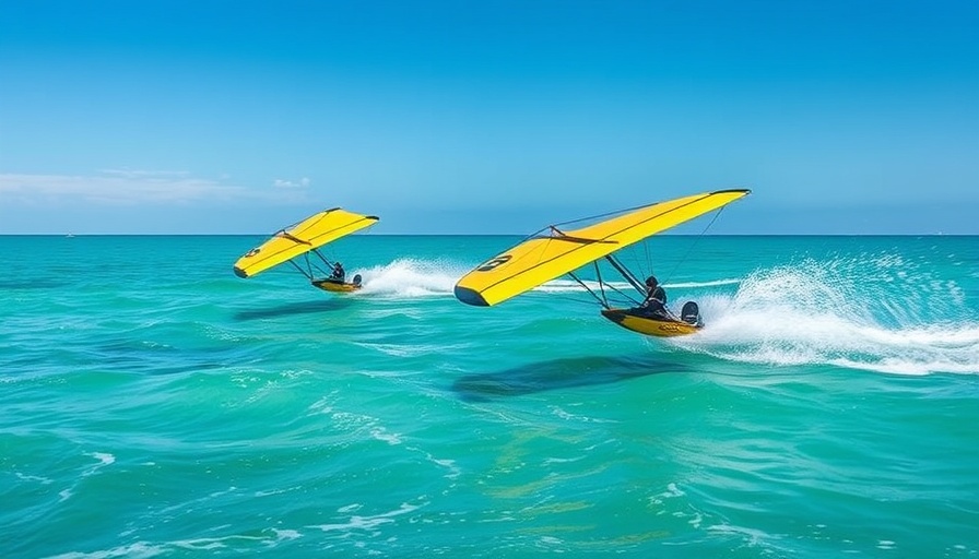 GWA Wingfoil World Tour participants gliding on turquoise sea.