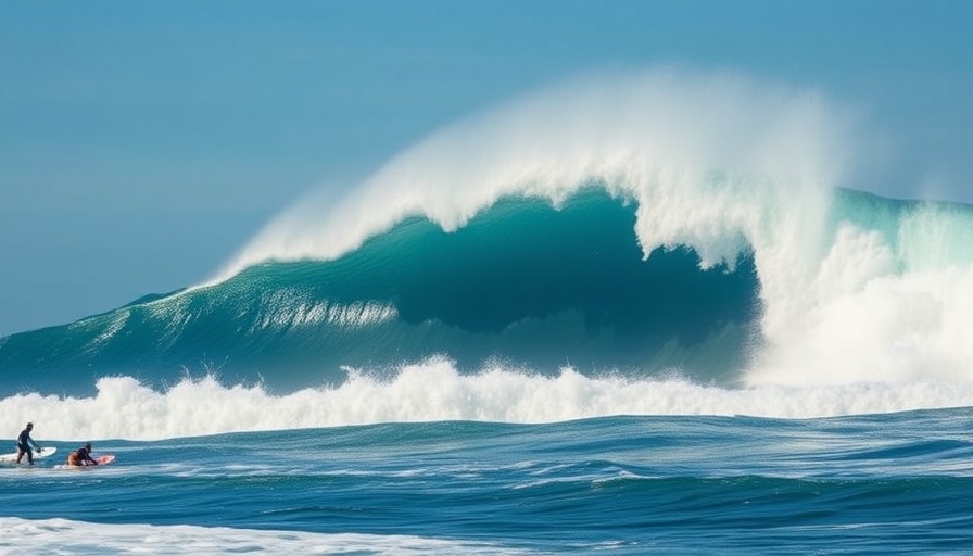Teahupo'o massive wave with surfers observing
