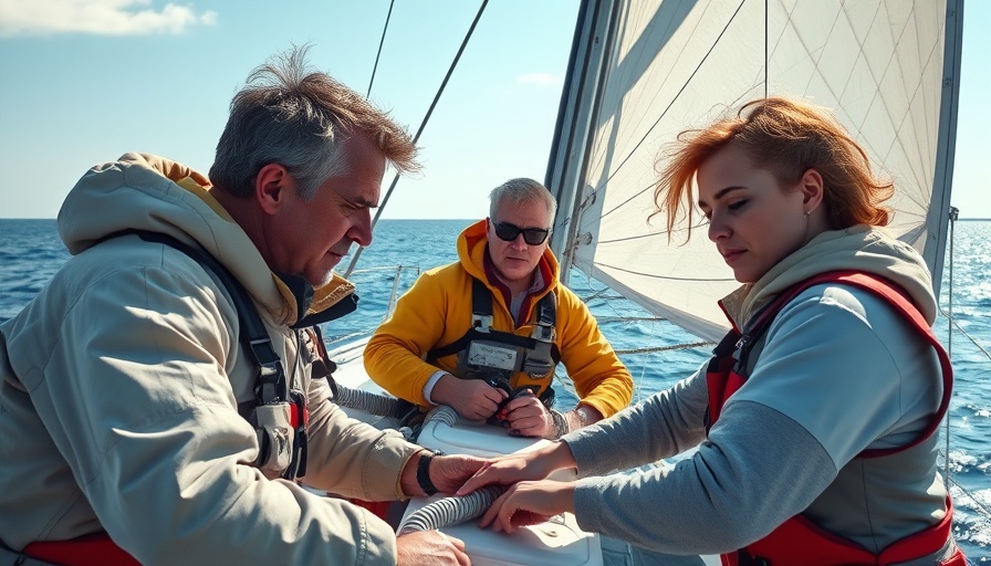Sailors recover from a bad race, teamwork on a sailboat.